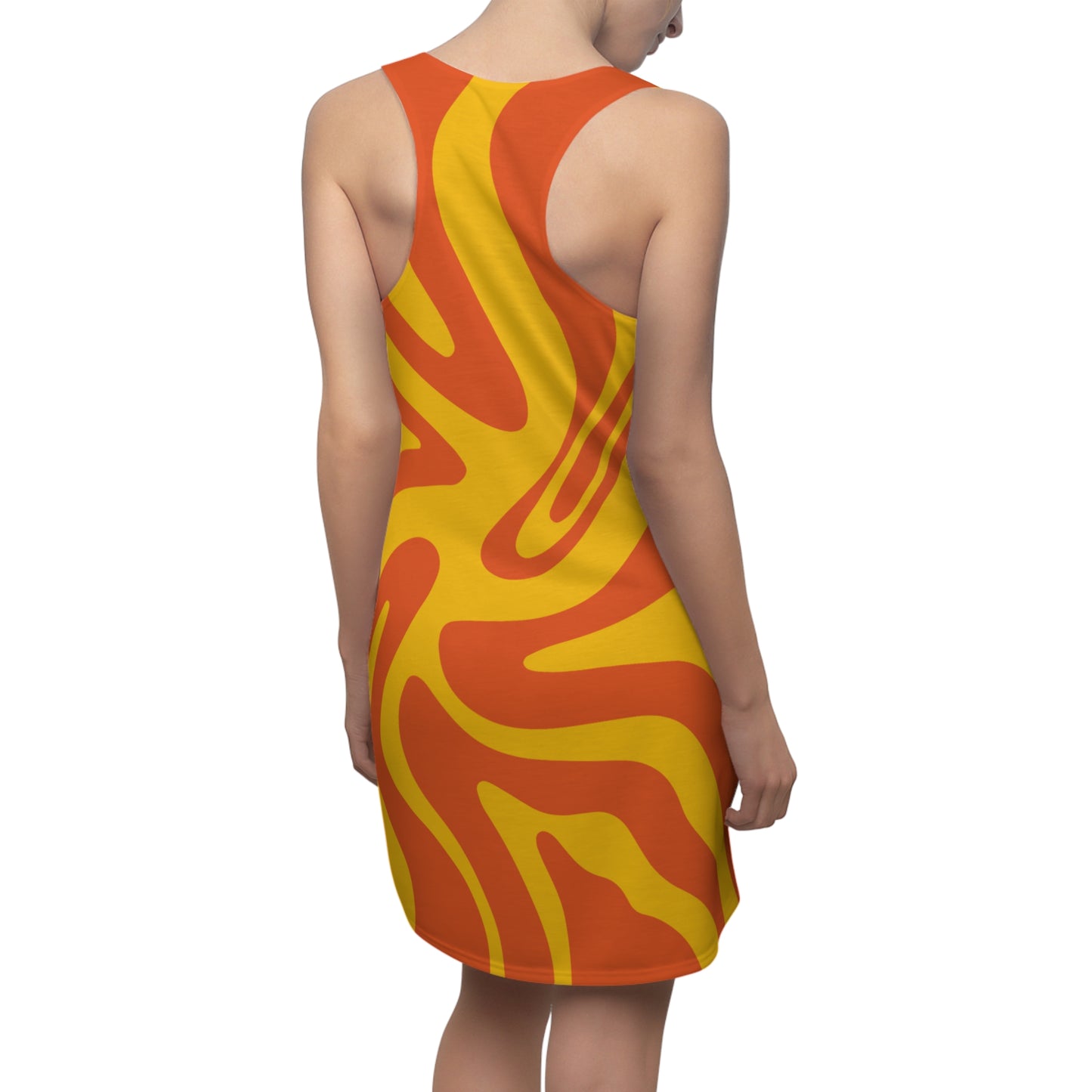 Gelbes Damen Kleid Swirl Muster Racerback Sommer Bohemian Beach