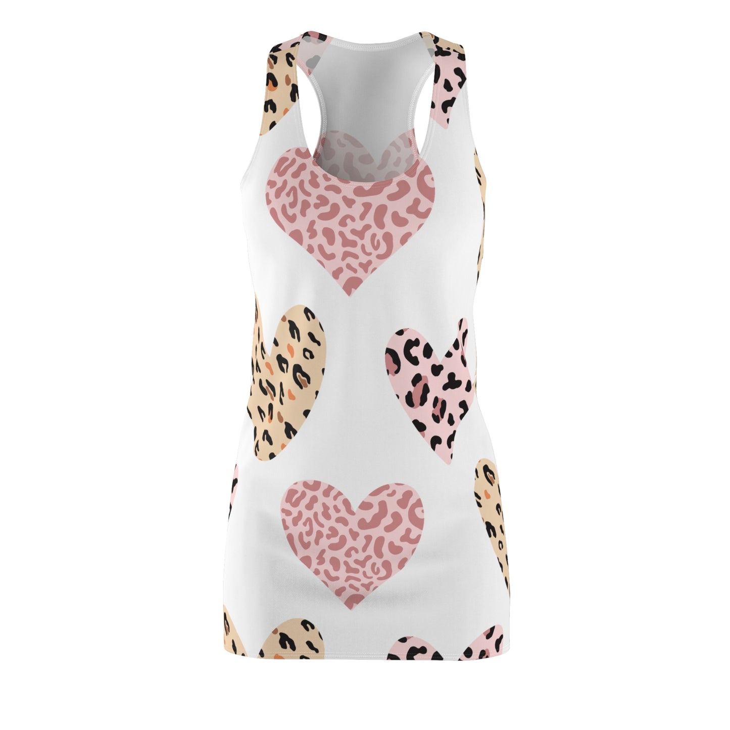 Herz Leopard Racerback Kleid – Weiß Pink Sommerkleid