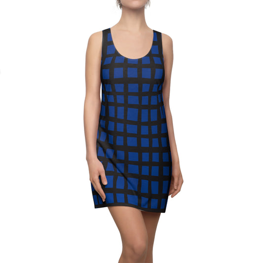 Blaues Grid Racerback Kleid – Moderner Sommerlook