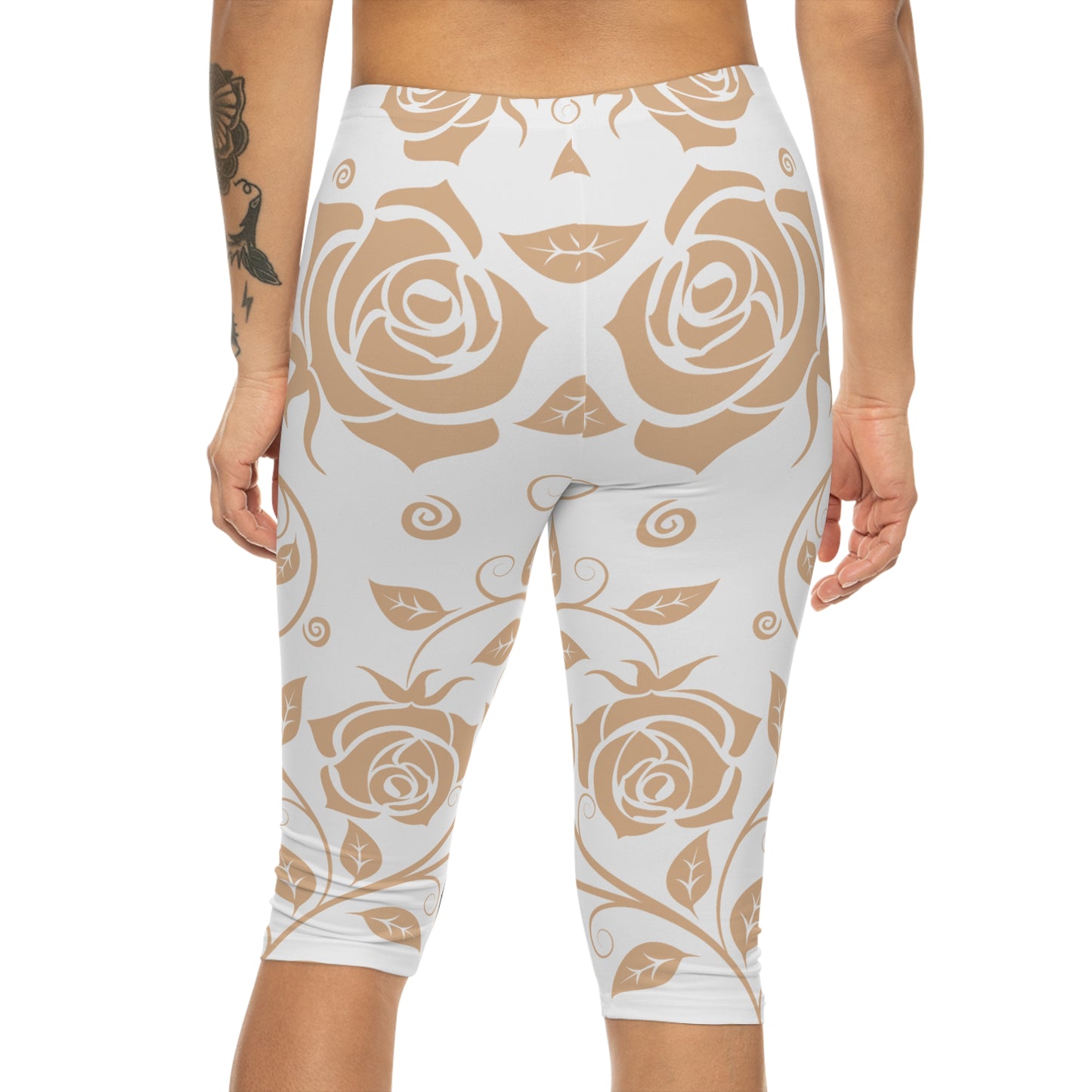 Damen Capri Leggings Blumenmuster Elegant Bequeme Yoga Fitness Hose