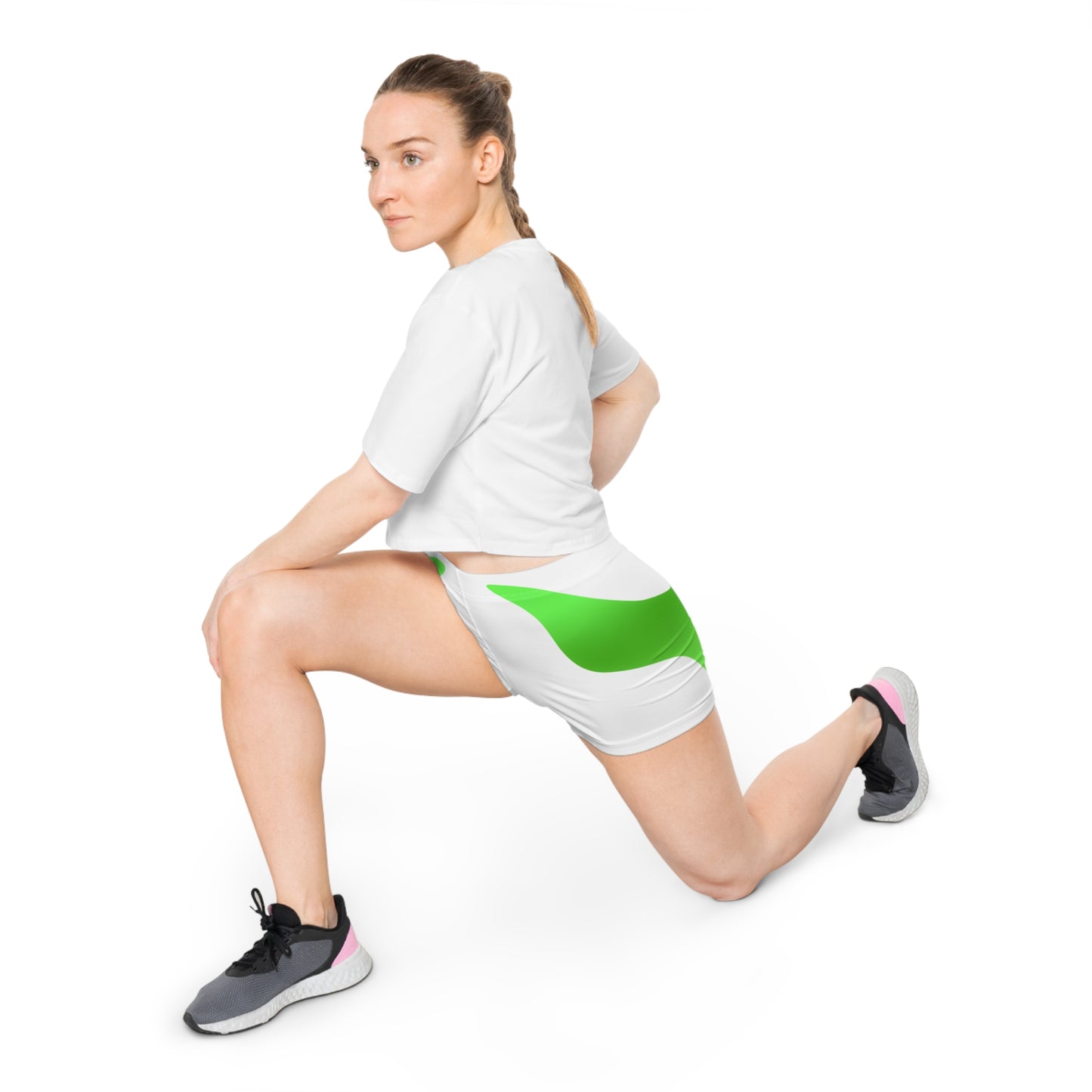 Damen Shorts Gruenes Muster Sportlich Activewear Sommer Fitness
