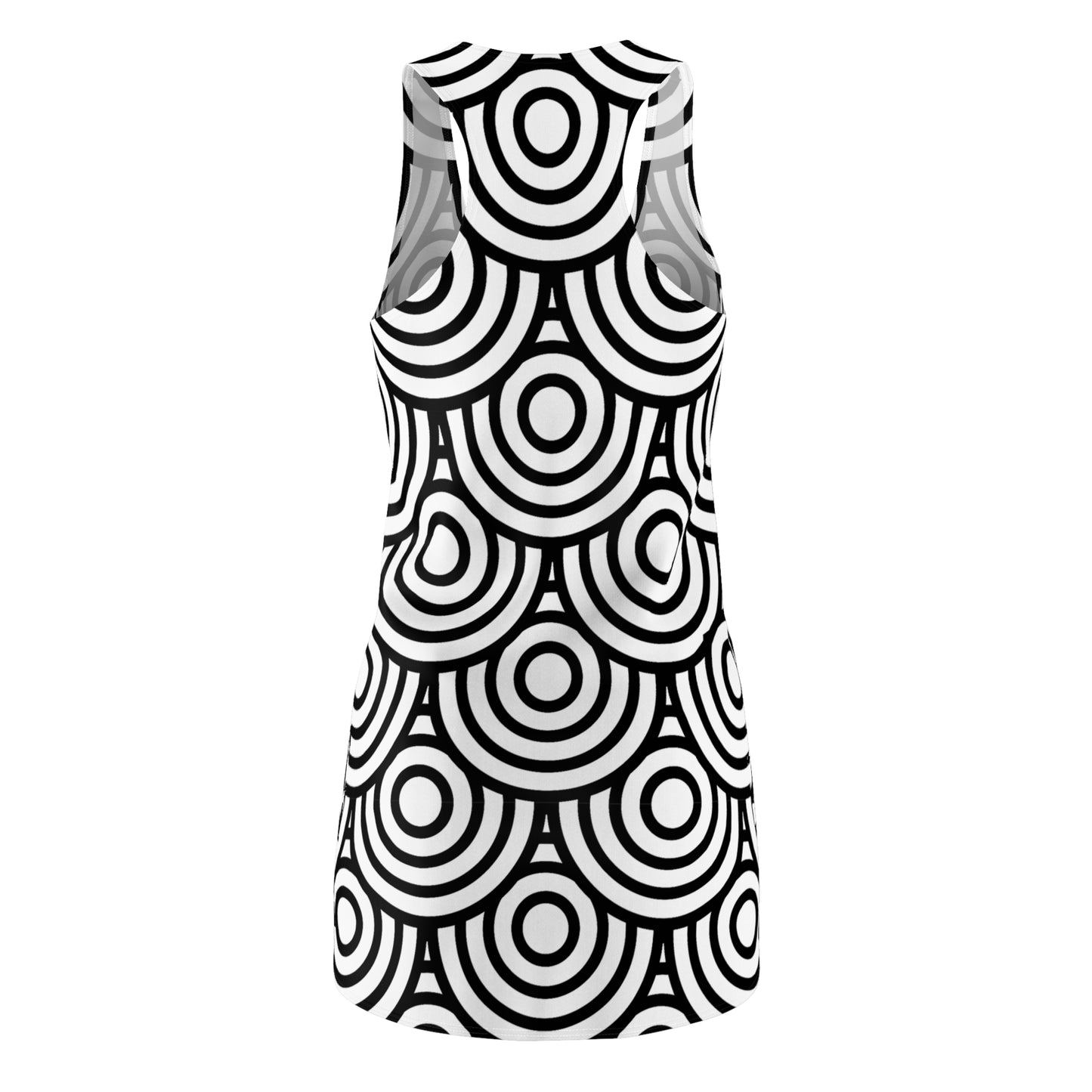 Schwarz-Weiß Kreis Muster Racerback Kleid – Modern & Stilvoll