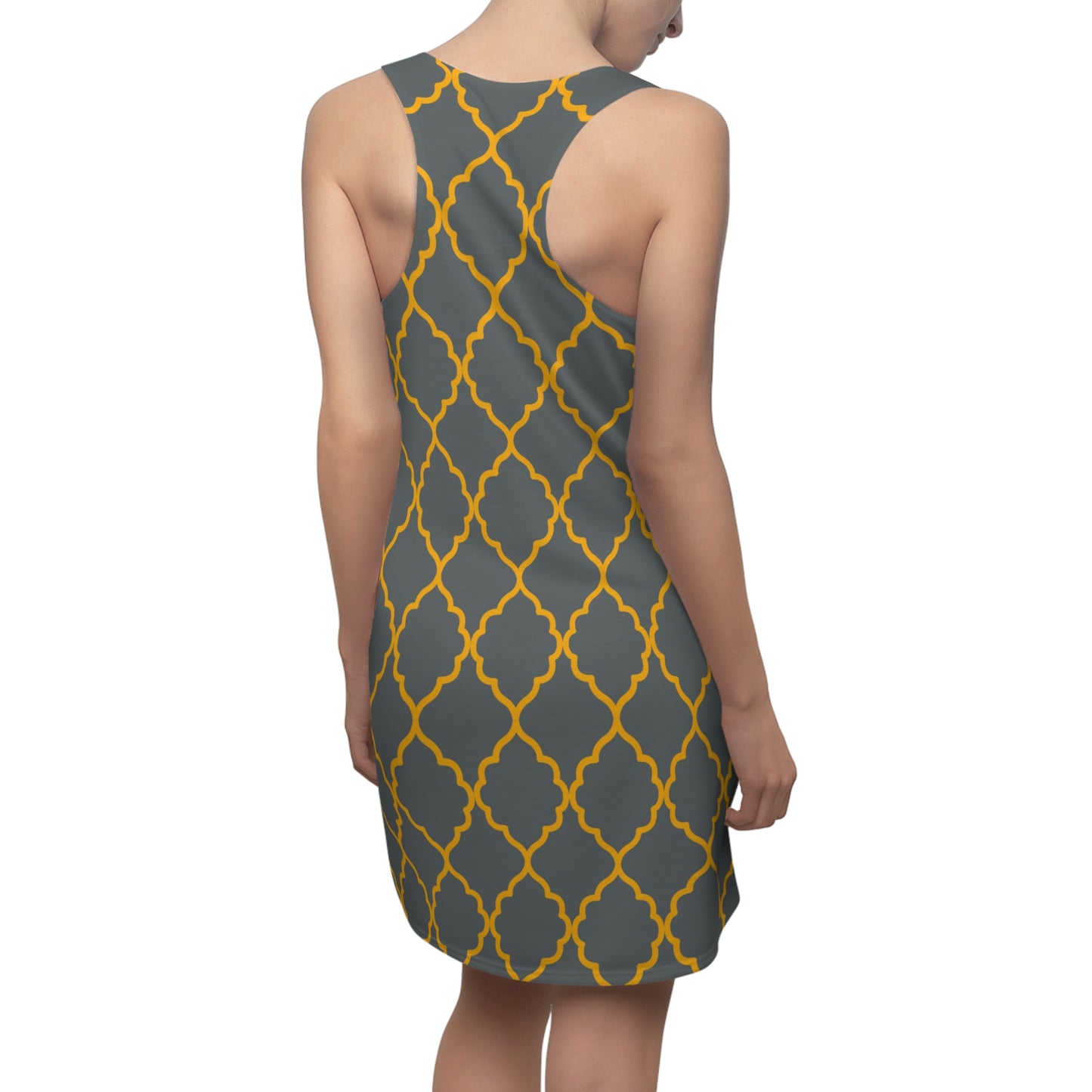 Dunkel graues Racerback Kleid mit goldenem Ornamentmuster