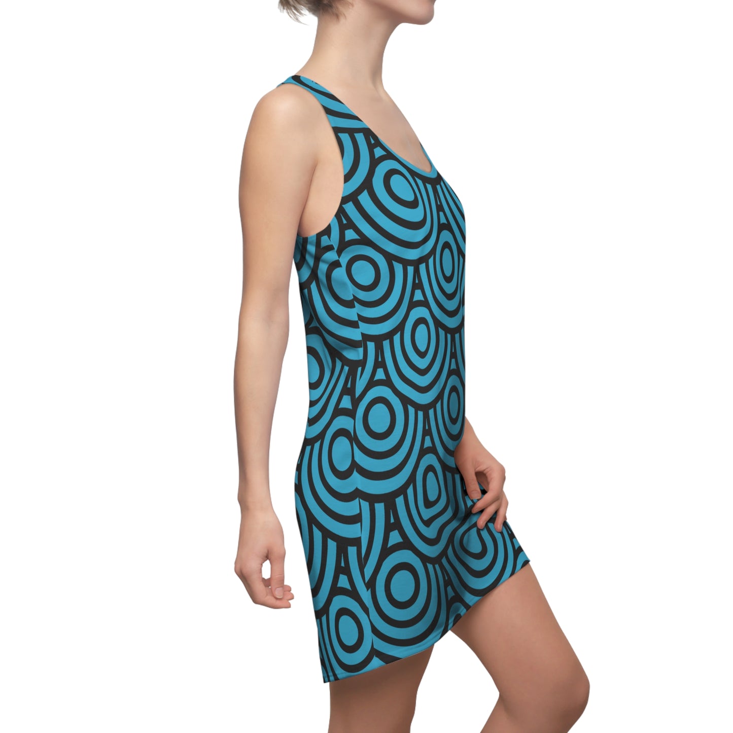 Türkises Kreis Muster Racerback Kleid – Modern & Stilvoll