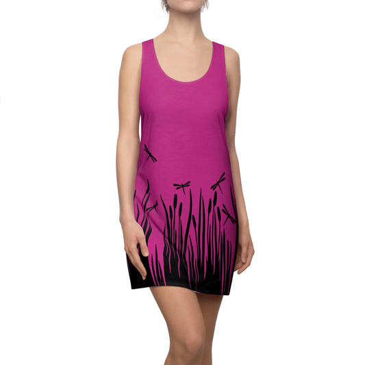Pinkes Damen Kleid Libellen Design Racerback Sommer Freizeit Party
