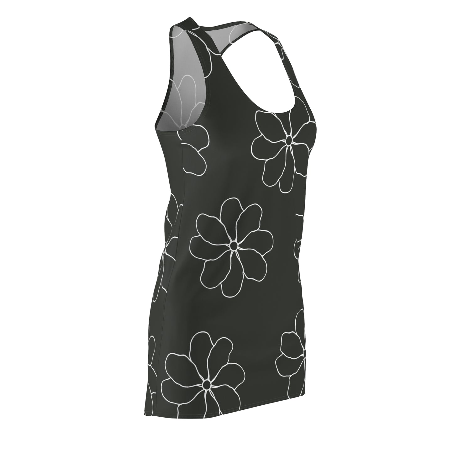 Damen Kleid Schwarz Blumen Racerback Sommer Casual Strand