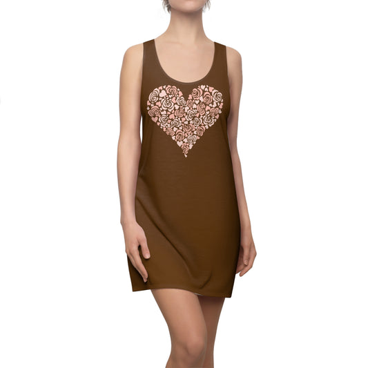 Braun Floral Heart Kleid Racerback Romantisches Sommerkleid