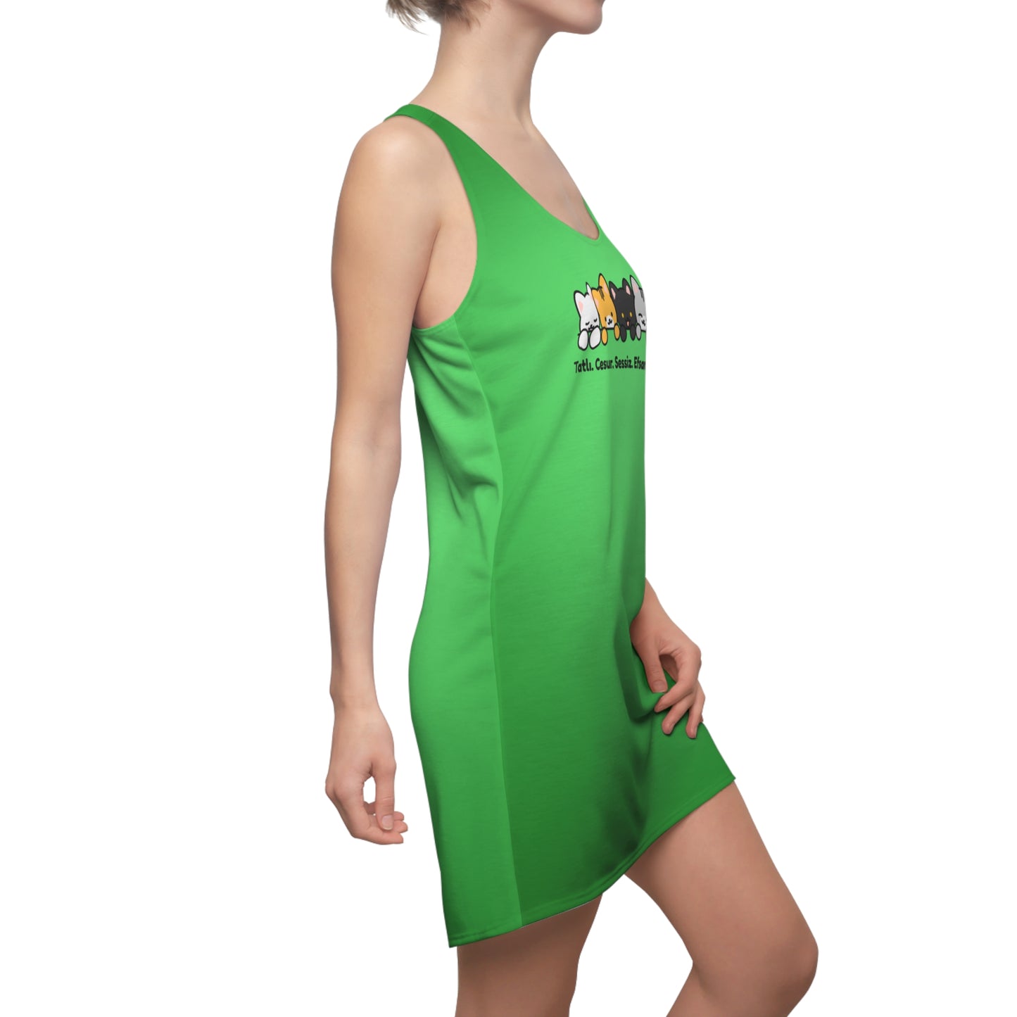 Racerback Kleid mit Farbverlauf & Katzenmotiv „Tatlı Cesur Sessiz“