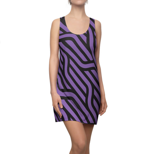 Schwarz Lila Streifen Racerback Kleid – Modernes Sommerkleid