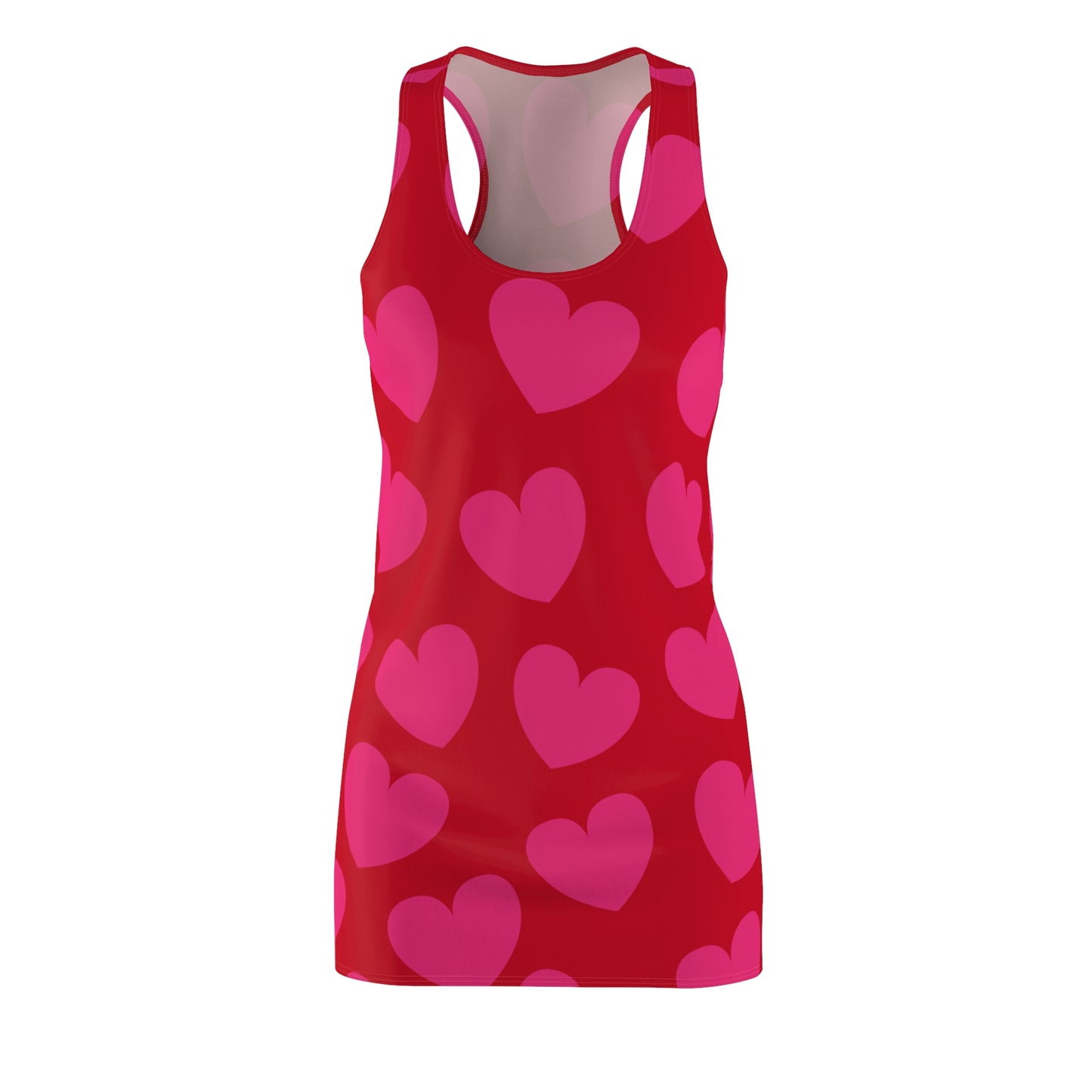Rotes Damen Kleid Pink Herz Print Racerback Sommer Casual