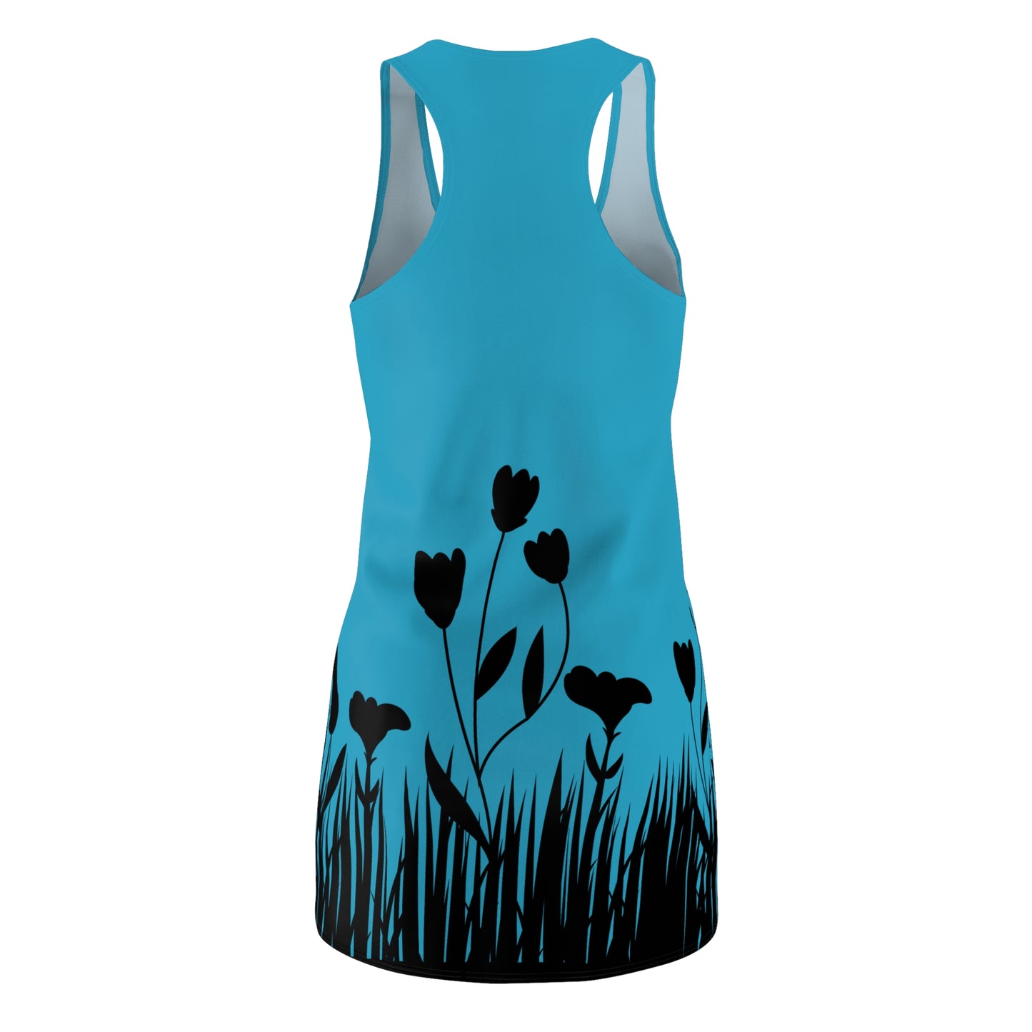 Blumensilhouette Racerback Kleid – Elegant Schwarz Türkis