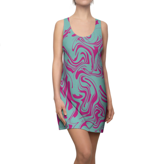 Aqua Pink Marmor Racerback Kleid – Trendige Sommer Damenmode