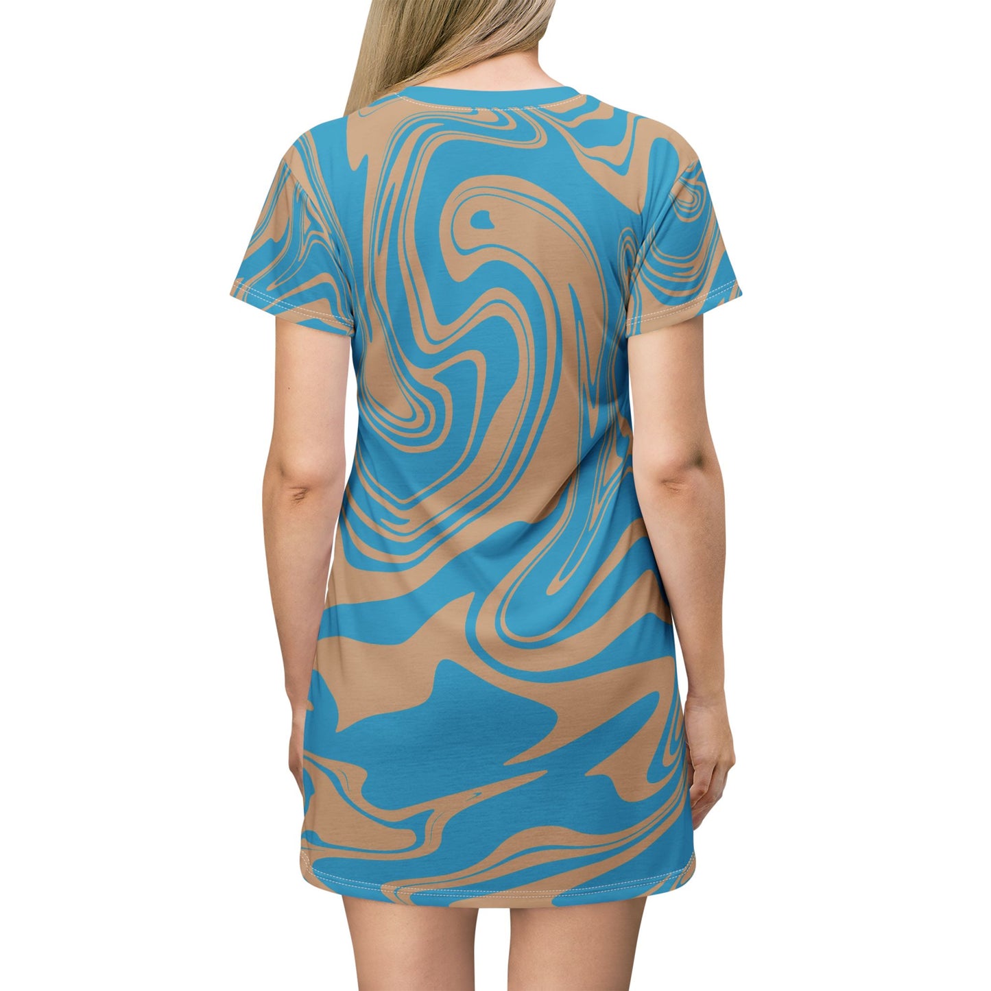 Türkises Damen Kleid Marmor Print T-Shirt Sommer Casual Elegant