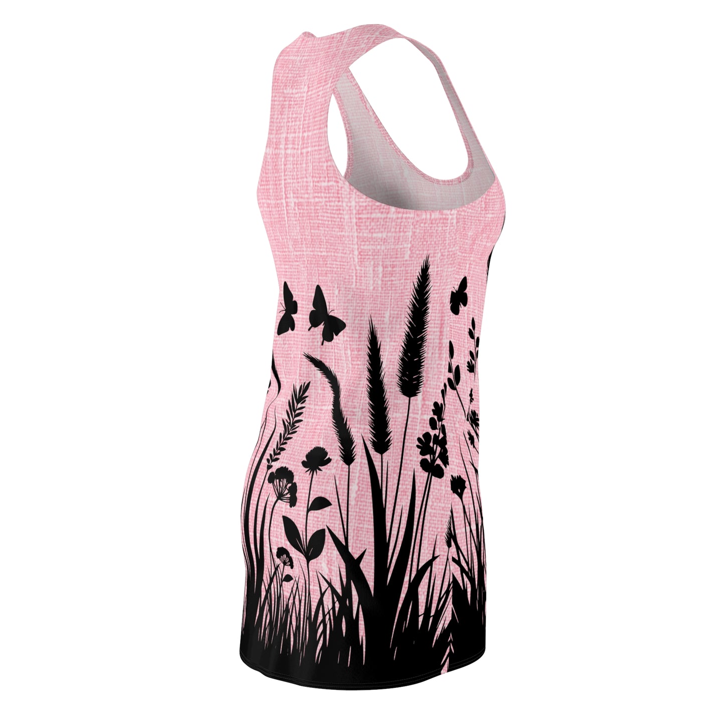 Racerback Kleid Damen – Rosa Sommerkleid mit Schmetterling-Print