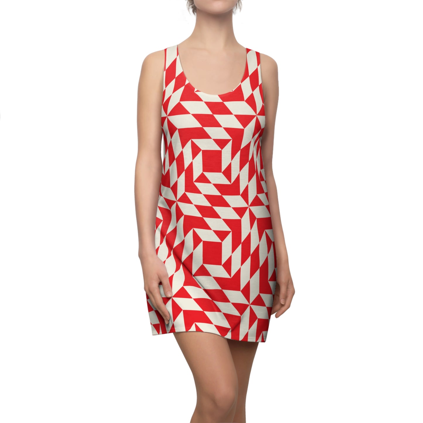 Racerback Kleid Damen – Rotes Sommerkleid mit geometrischem Muster