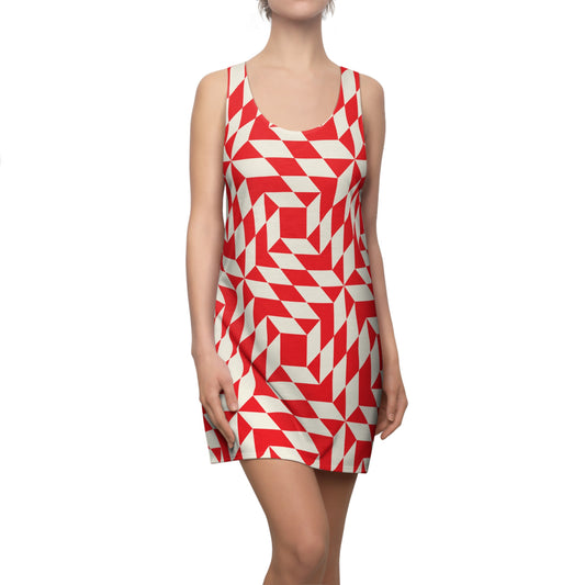 Racerback Kleid Damen – Rotes Sommerkleid mit geometrischem Muster