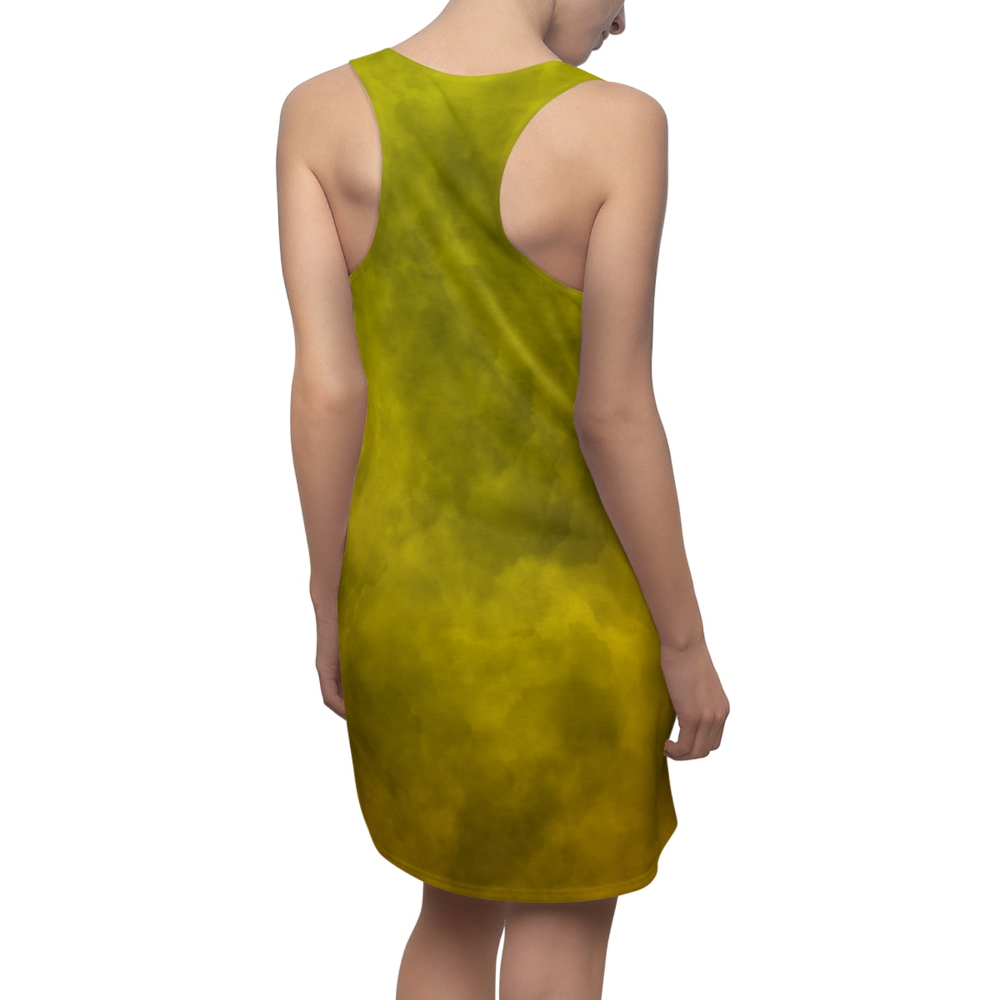 Gelbes Racerback Kleid – Sommerkleid mit abstraktem Wolkenmuster