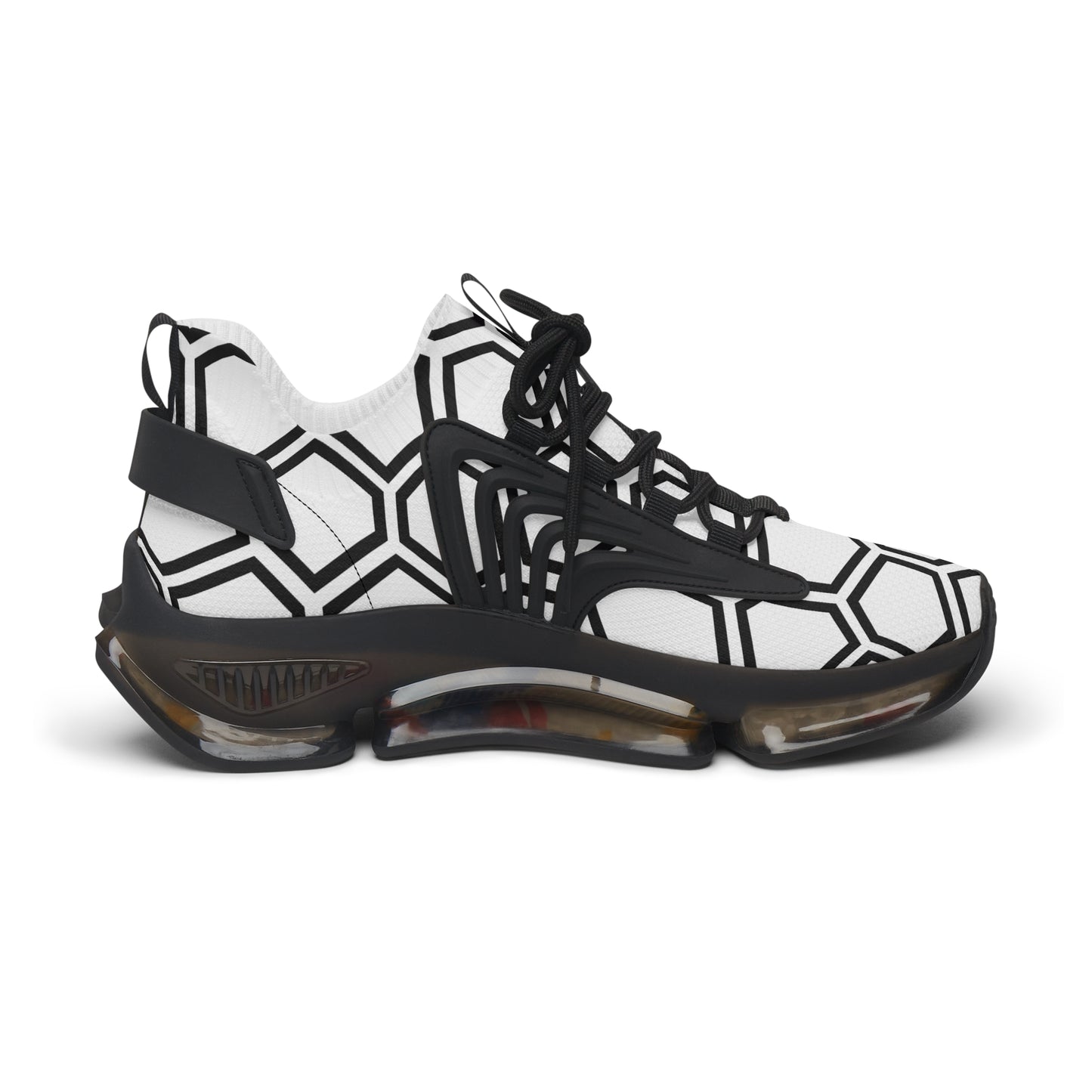Damen Sneaker Schwarz Weiß Hexa Design Atmungsaktiv Mesh