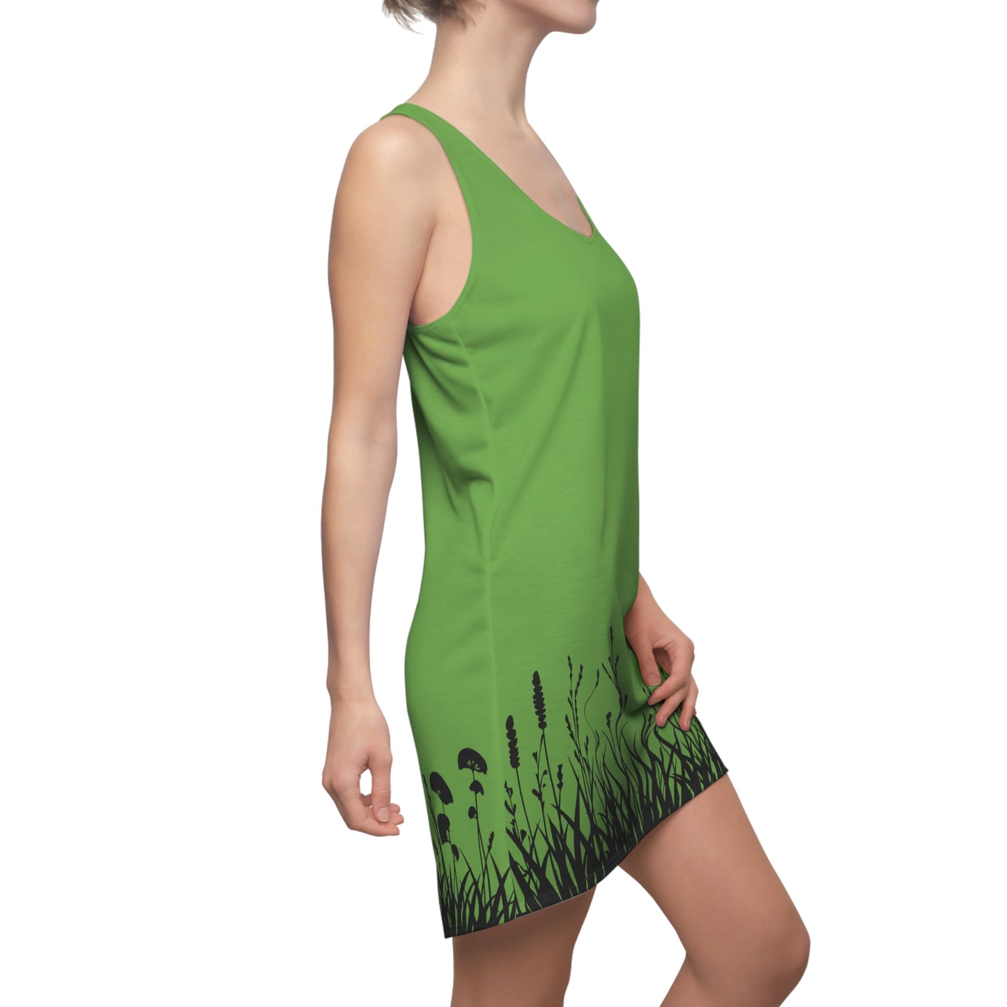 Grün Floral Silhouette Racerback Kleid – Elegantes Sommerkleid