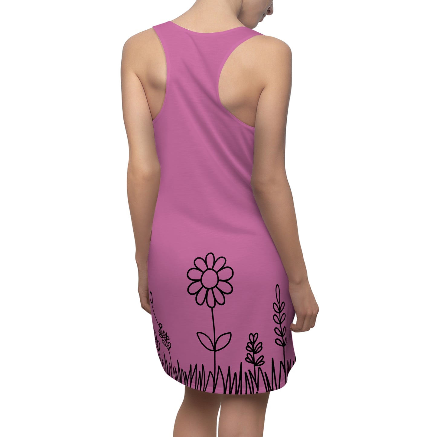Rosa Blumen Racerback Kleid – Bequemes Sommerkleid