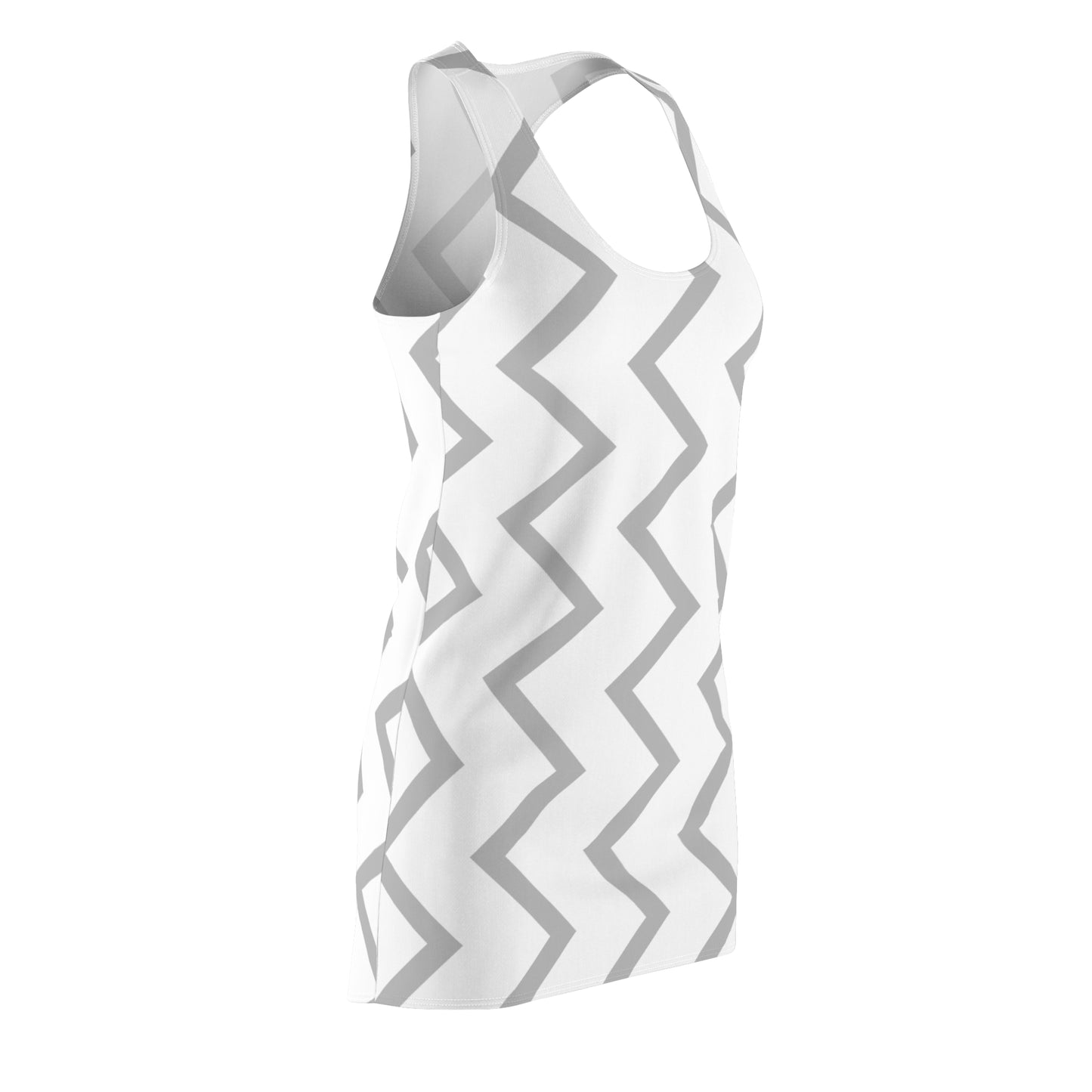 Zickzack Racerback Kleid – Grau Weiß Sommer Damenmode