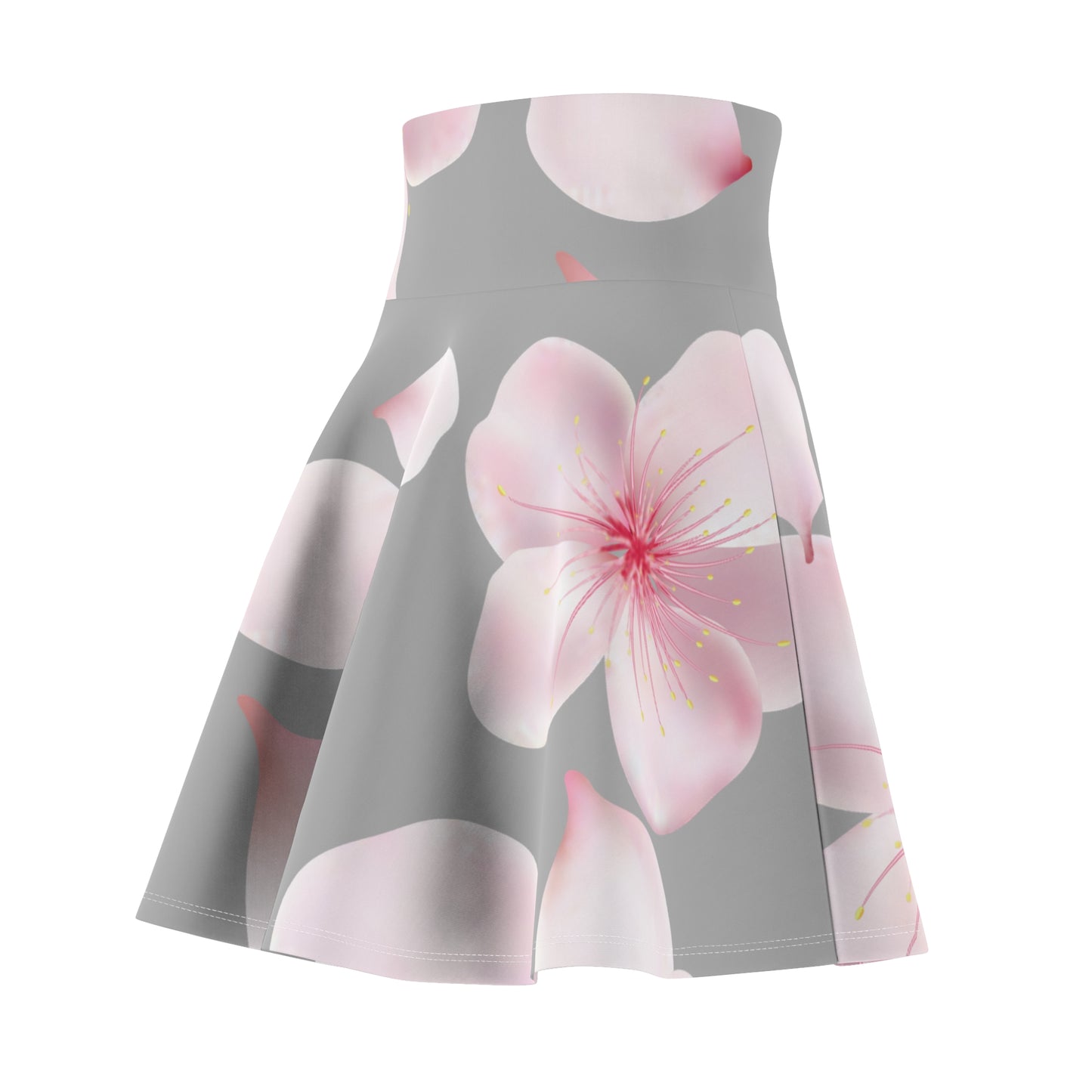 Grauer Damen Rock Blütenmuster Skater Elegant Sommer Casual