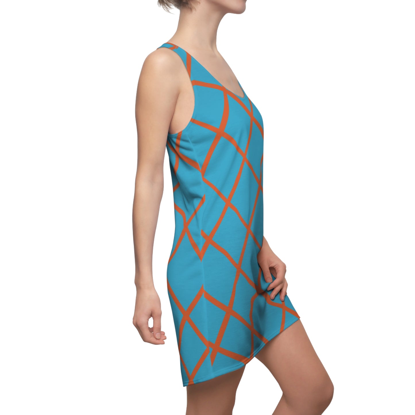Türkis Orange Karo Racerback Kleid – Elegantes Sommerkleid