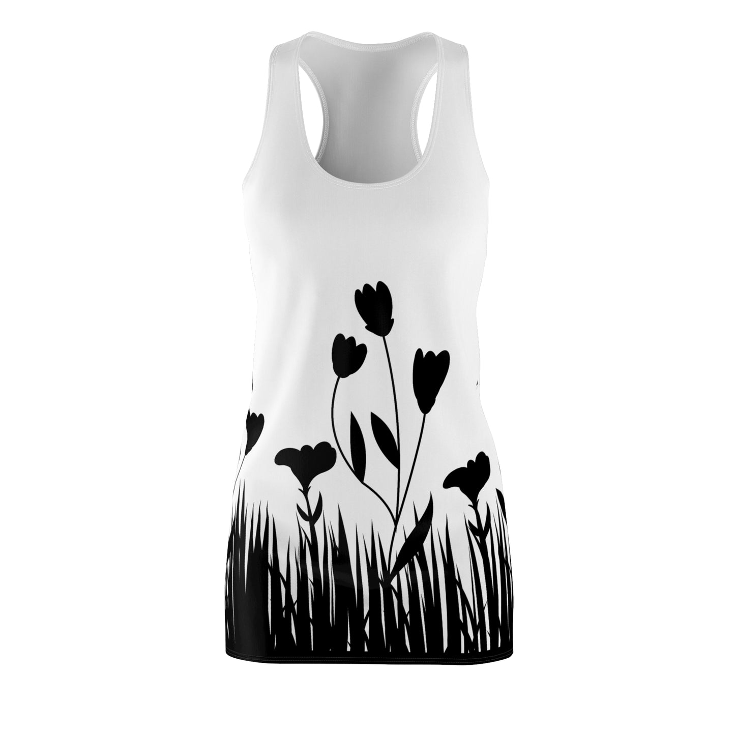 Blumensilhouette Racerback Kleid – Elegant Schwarz Weiß