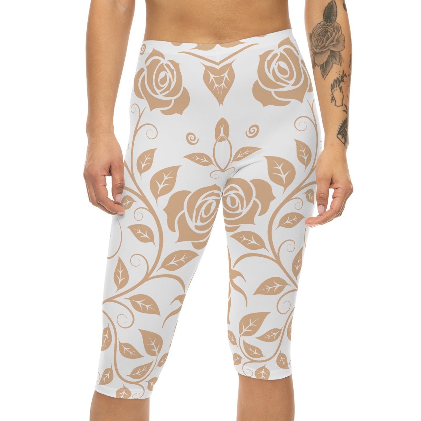Damen Capri Leggings Blumenmuster Elegant Bequeme Yoga Fitness Hose