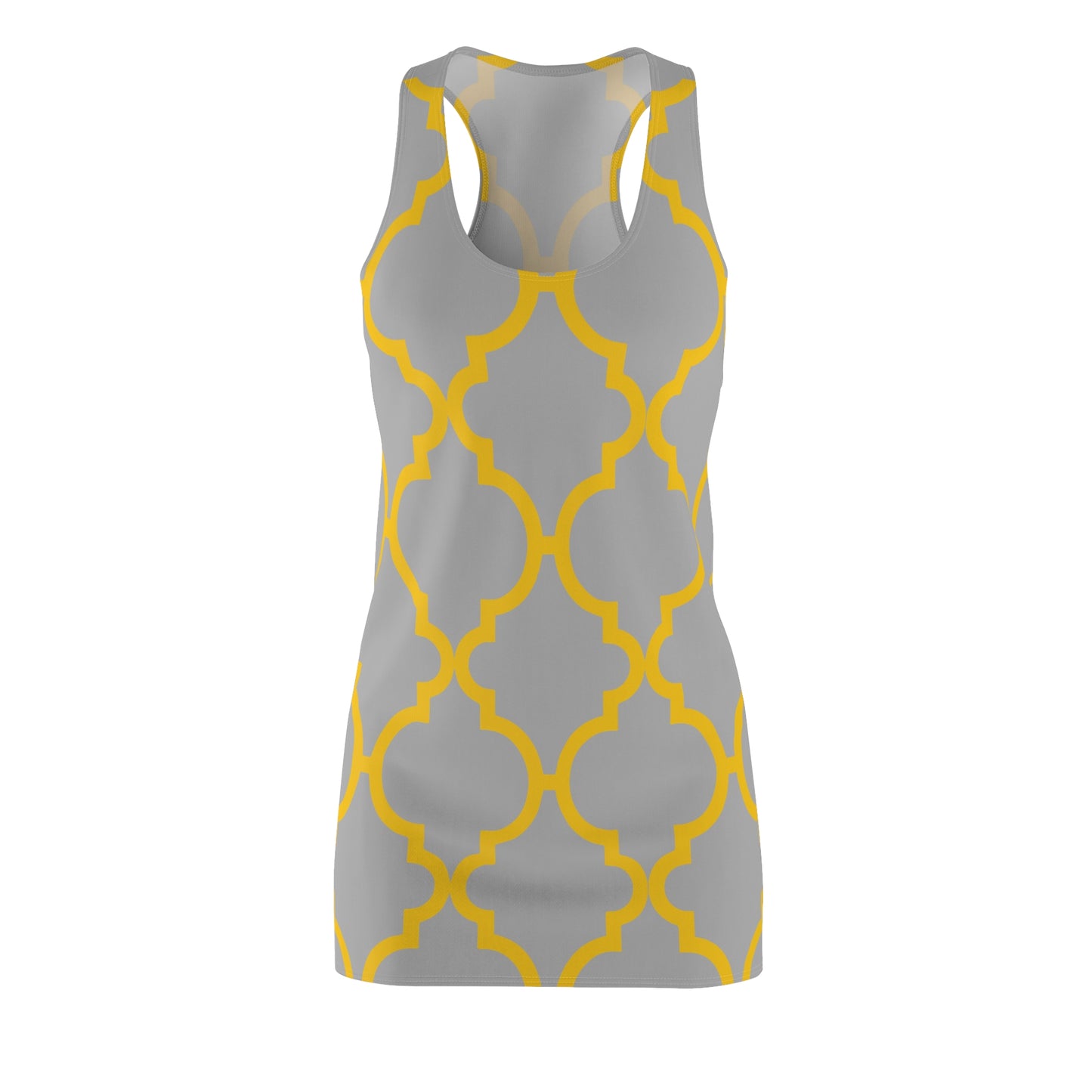 Graues Racerback Kleid mit gelbem Ornamentmuster