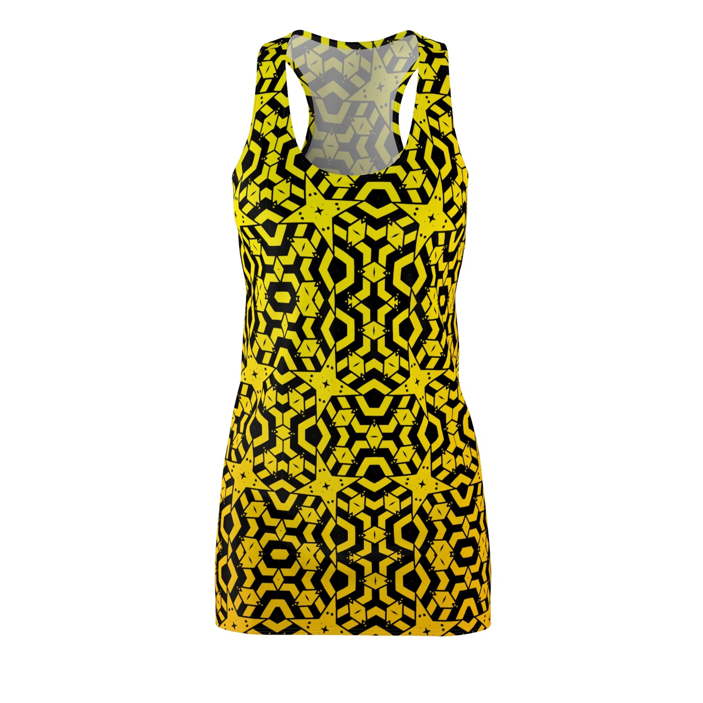 Gelbes Racerback Kleid – Sommerkleid für Damen mit abstraktem Muster