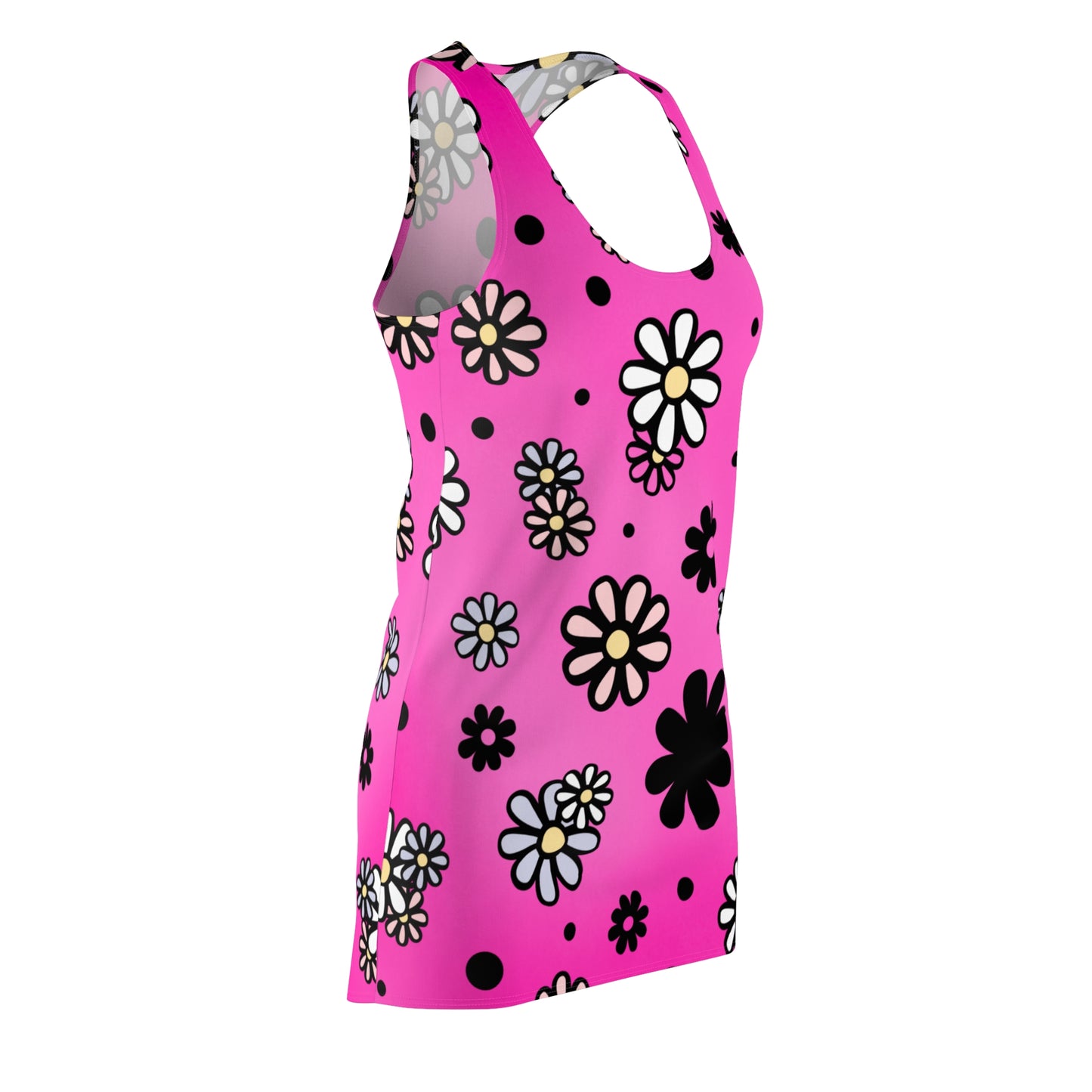 Racerback Damenkleid – Pinker Farbverlauf mit verspieltem Blumenmuster