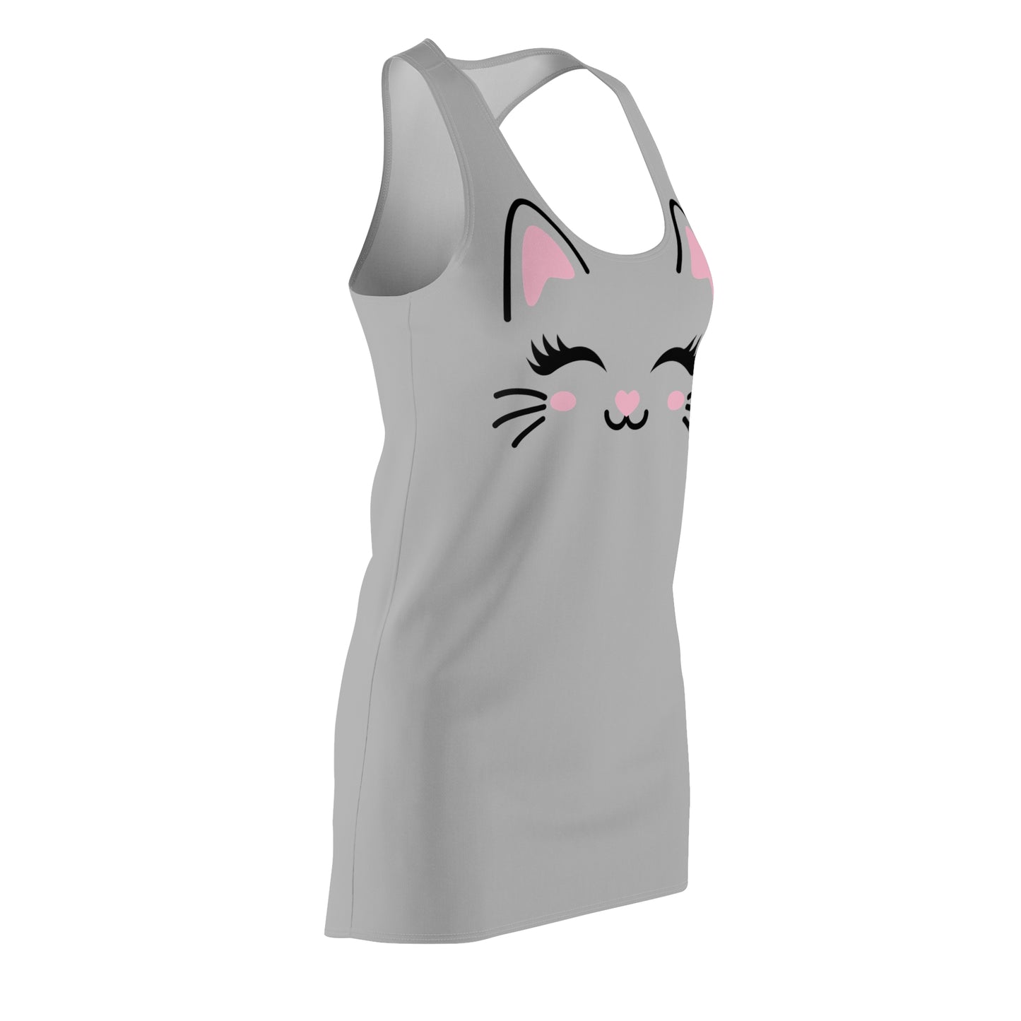 Racerback Kleid mit Cute Katzenmotiv in Grau