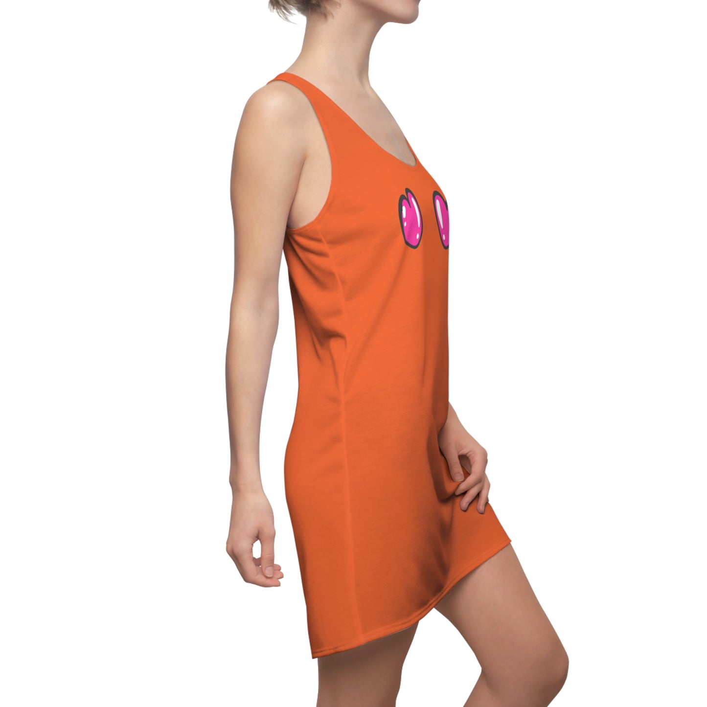 Oranges Racerback Kleid mit pinken Comic Herzen