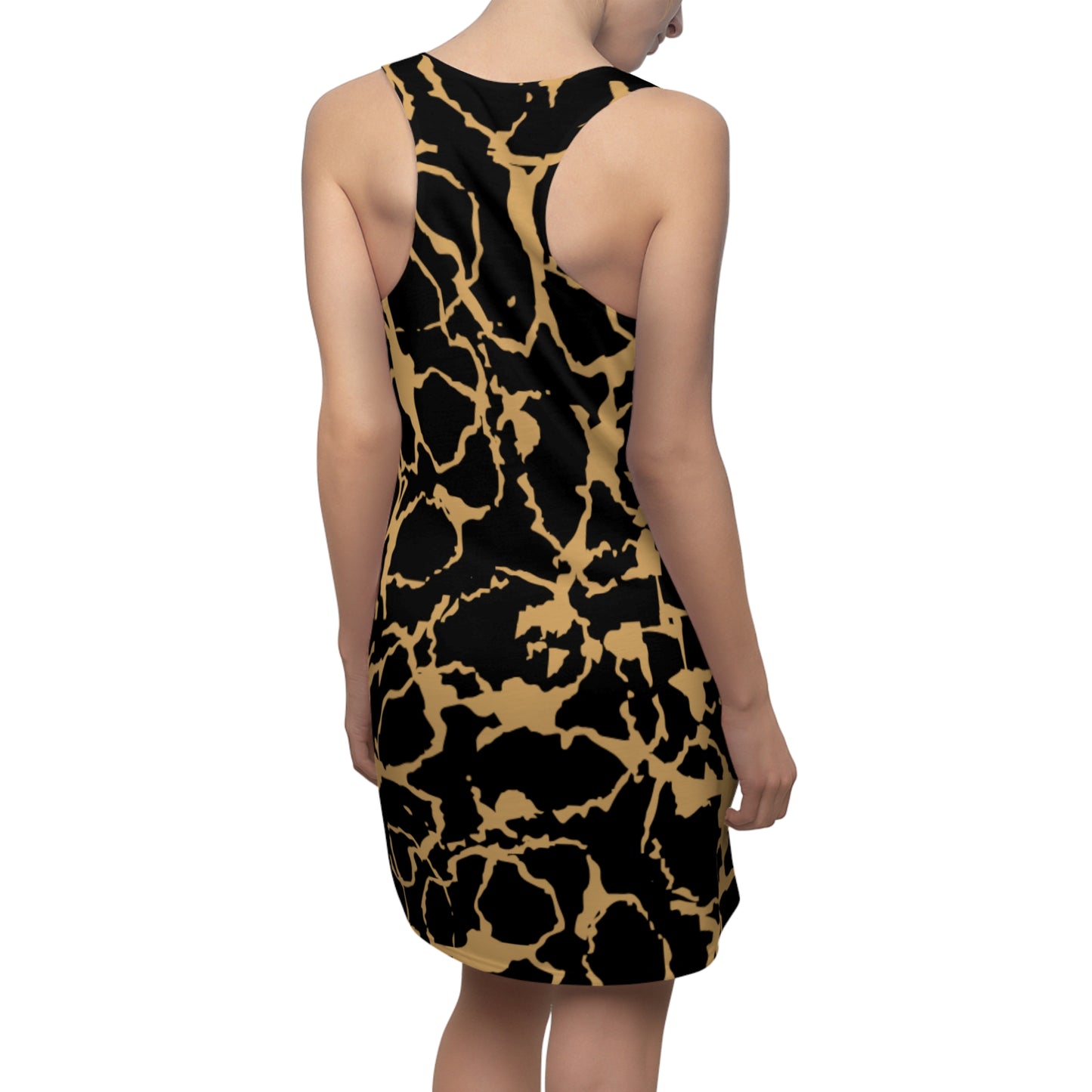 Racerback Kleid Schwarz Gold mit abstraktem Muster Damen