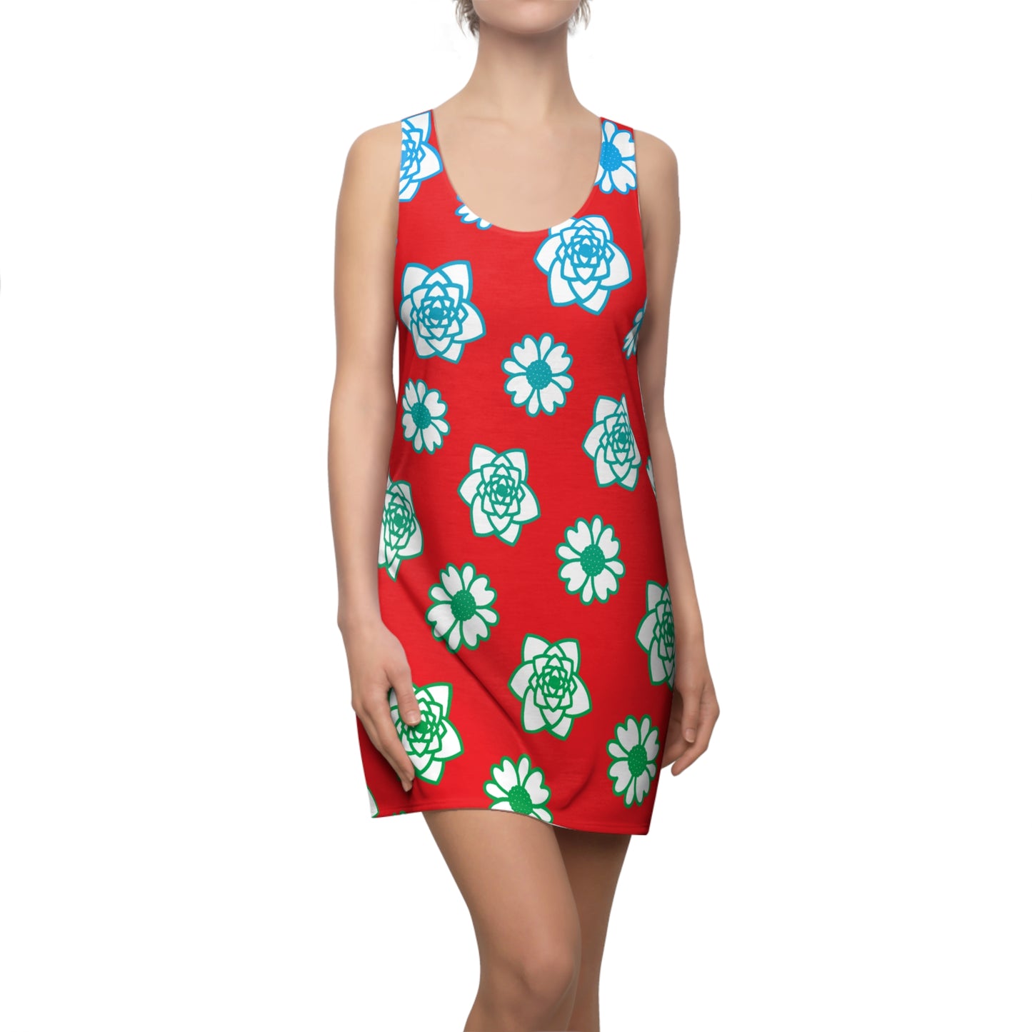 Racerback Kleid Rot mit grünem Blumenmuster Sommerlook