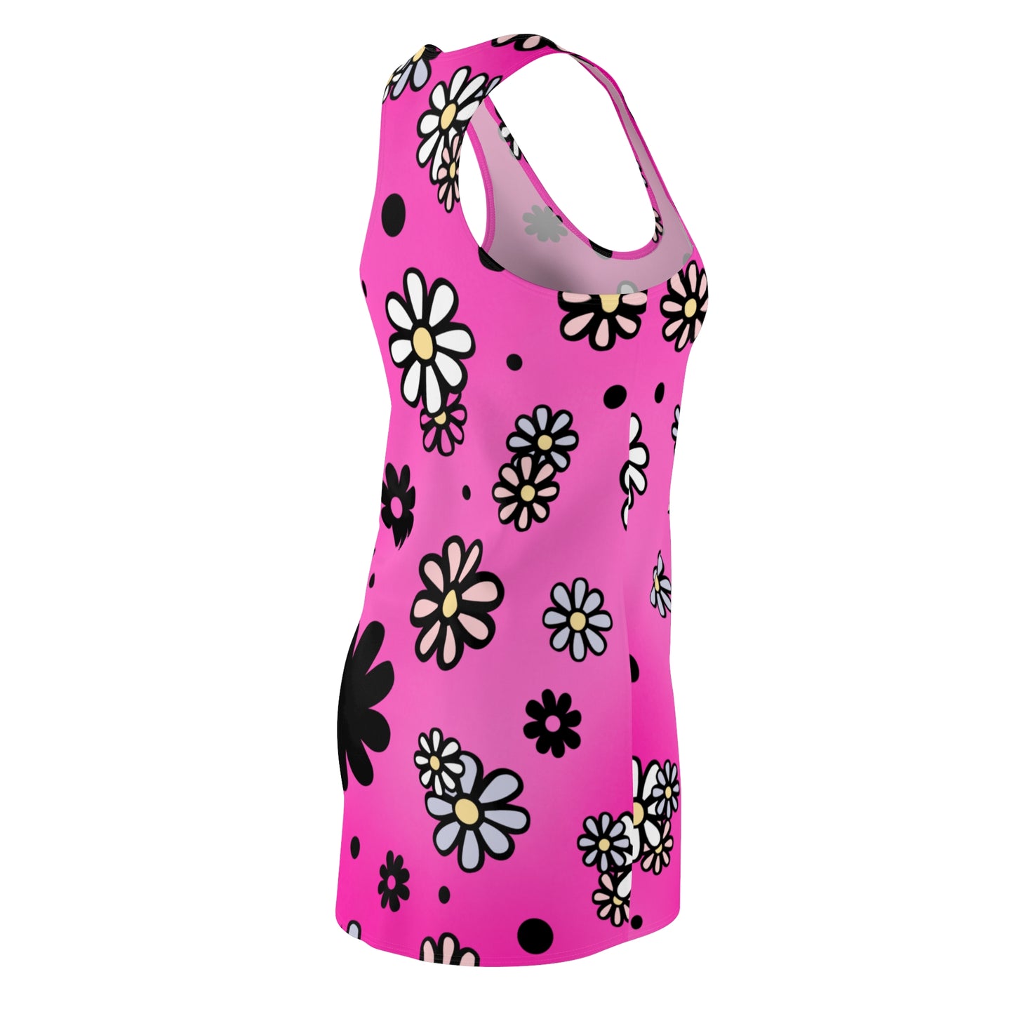 Racerback Damenkleid – Pinker Farbverlauf mit verspieltem Blumenmuster