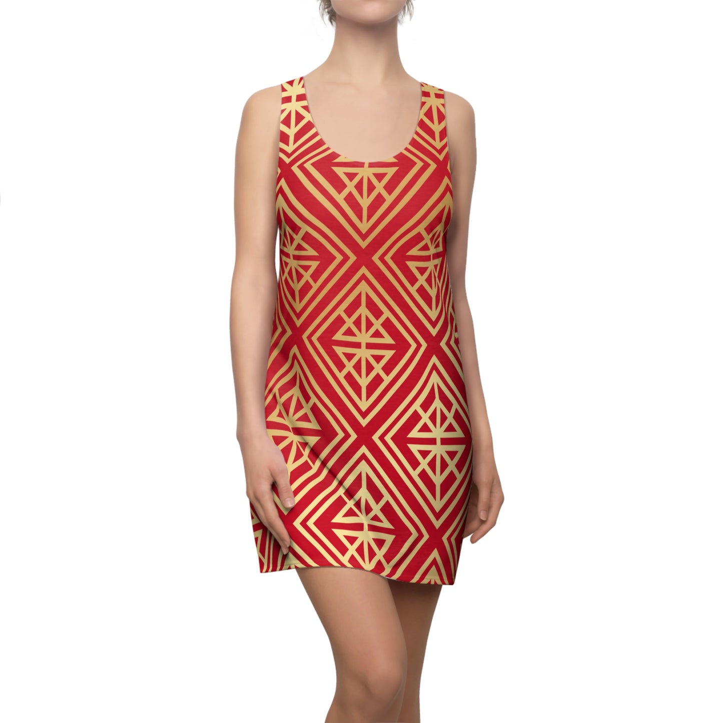 Luxury Racerback Dress mit Geometric Gold Line Muster red