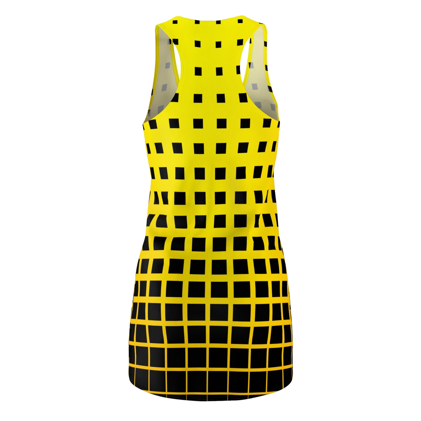 Racerback Damenkleid Sommer – Gelb-Schwarzes Grafikmuster, modern & klar