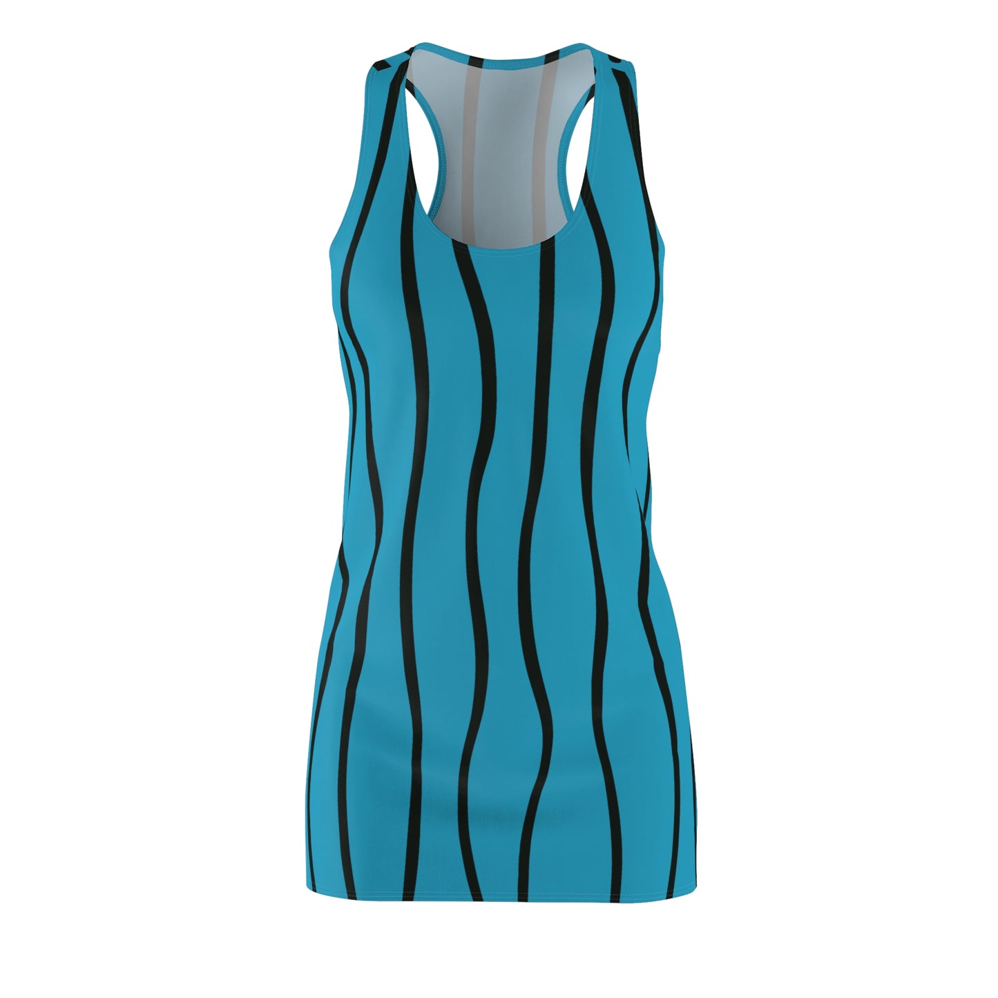 Türkis Schwarz Wellen Racerback Kleid – Modernes Sommerkleid
