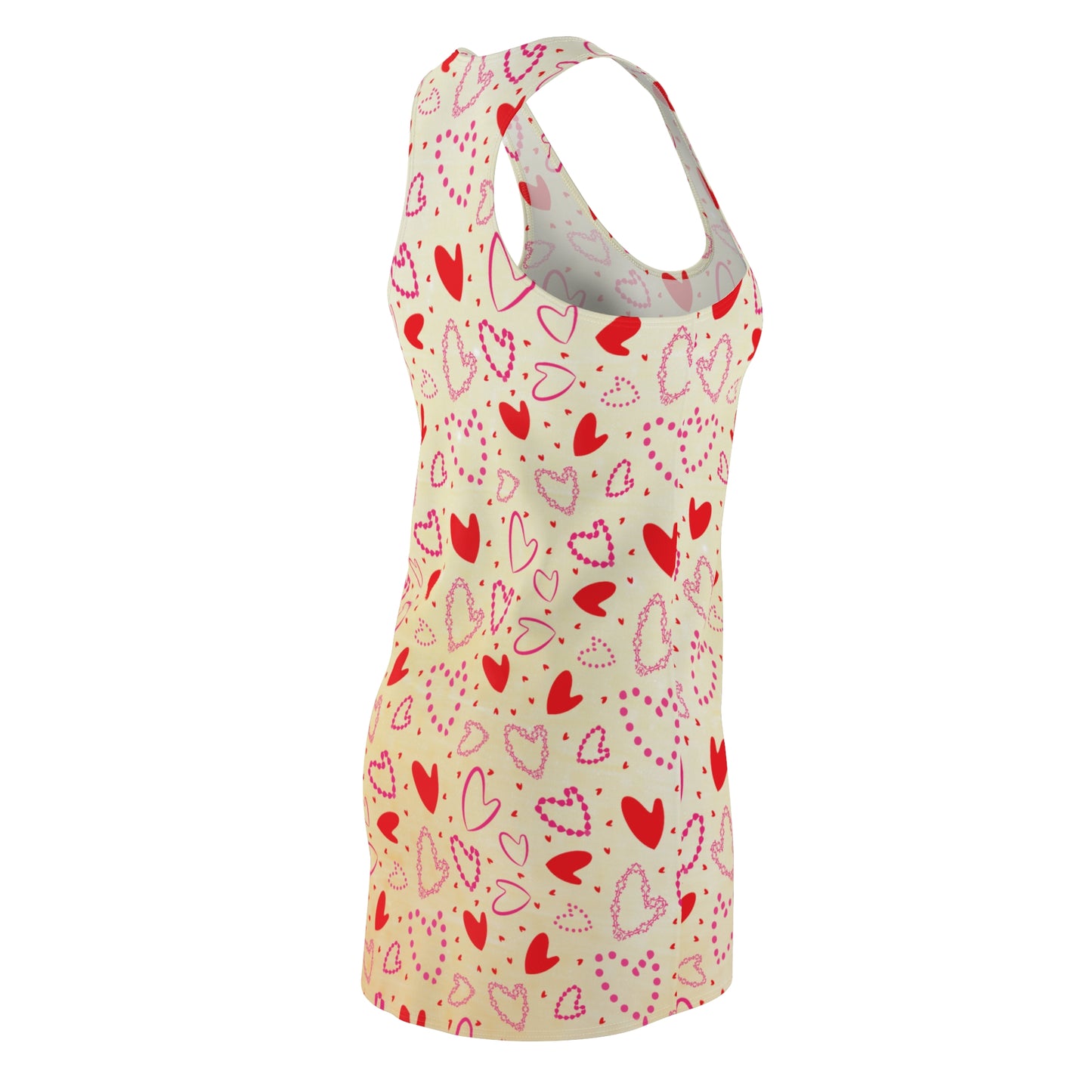 Beiges Racerback Kleid – Verspieltes Sommerkleid mit rotem Herzmuster