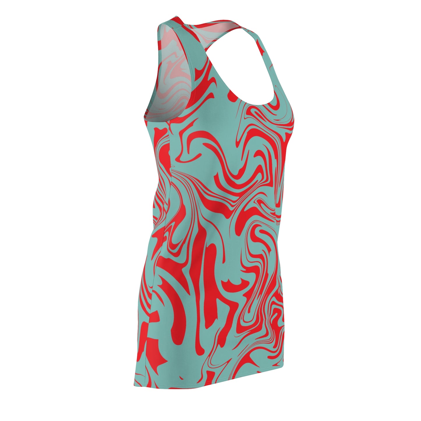 Aqua Rot Marmor Racerback Kleid – Trendige Sommer Damenmode