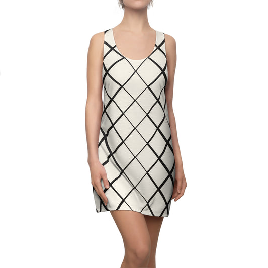 Beiges Racerback Kleid mit schwarzem Karomuster modern