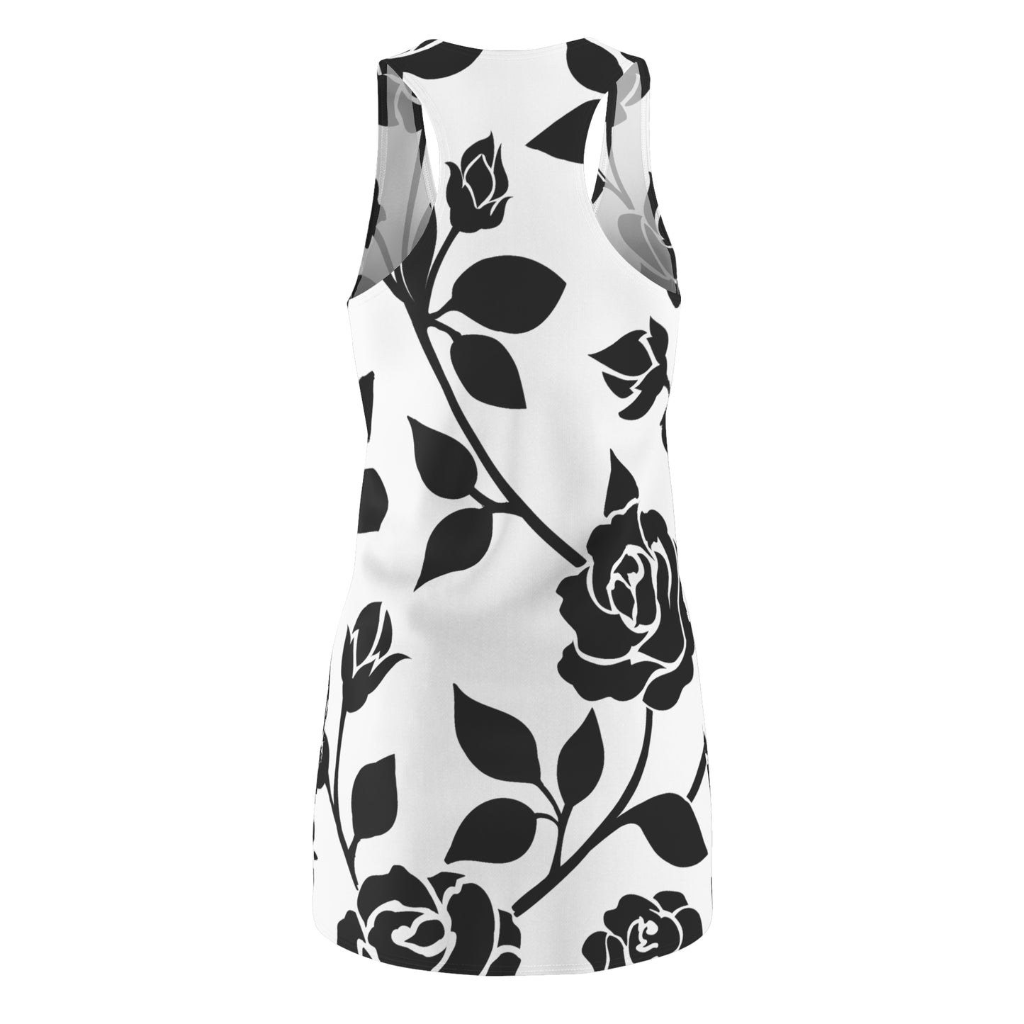 Rosen Racerback Kleid – Elegant Schwarz Weiß Design