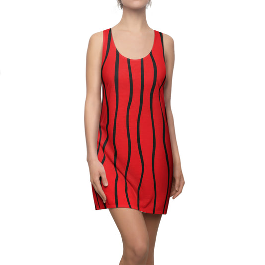 Rot Schwarz Wellen Racerback Kleid – Modernes Sommerkleid