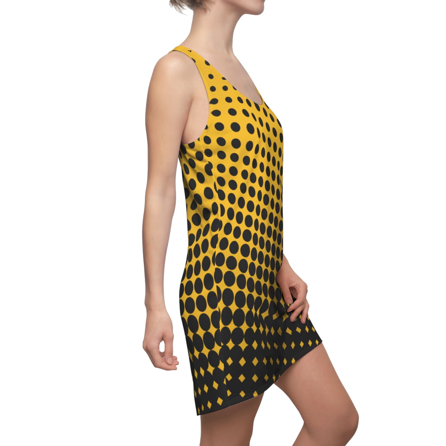 Black Yellow Polka Dot Racerback – Retro Sleeveless Mini Dress