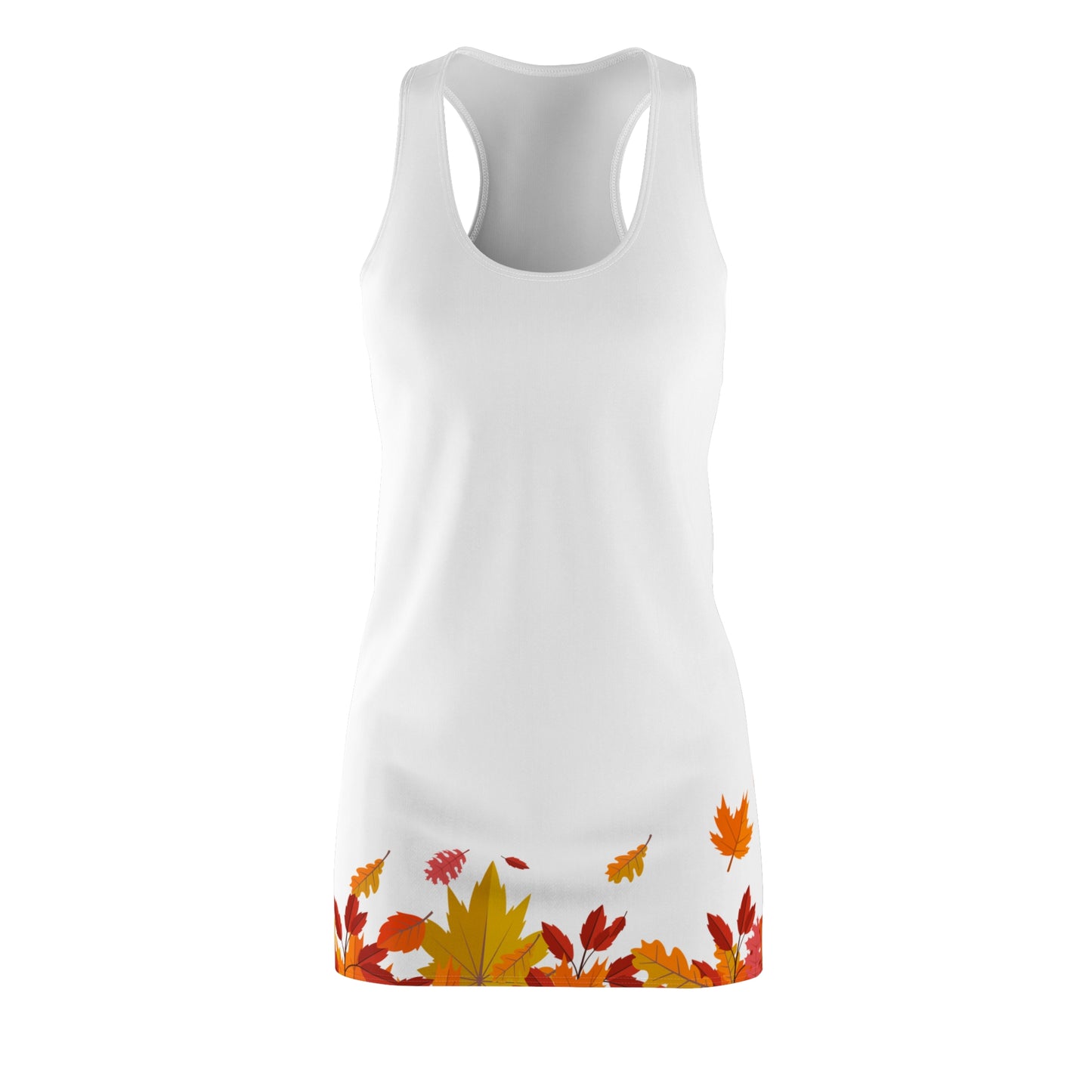 Damen Herbstkleid mit Blätter Muster Weiß Minimal
