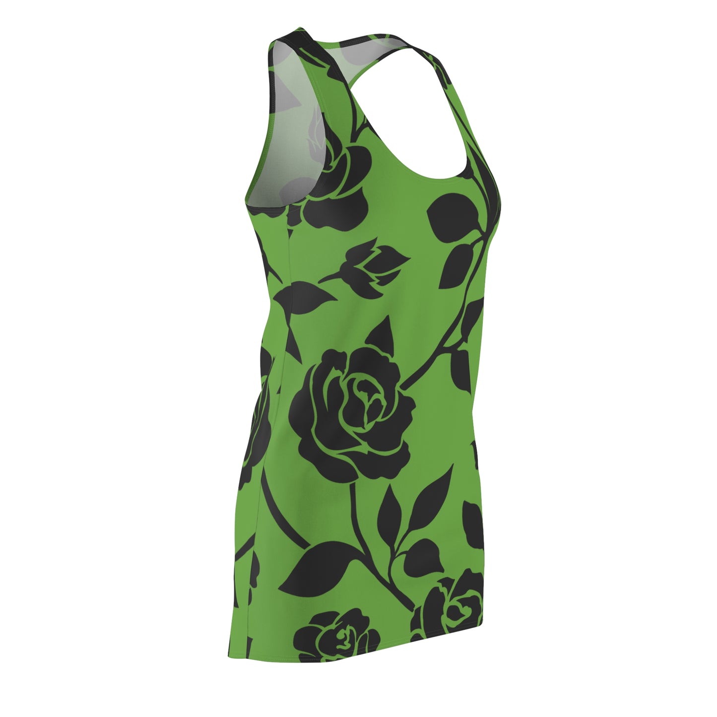 Rosen Racerback Kleid – Elegant Schwarz Grün Design
