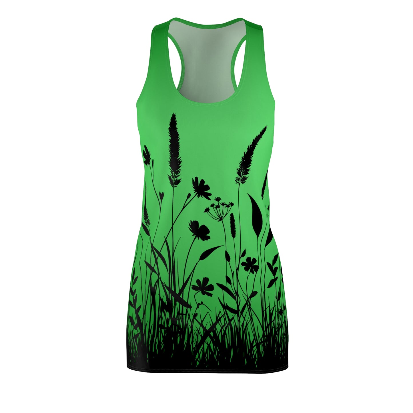 Blumen Silhouette Racerback Kleid – Grunes Sommerkleid