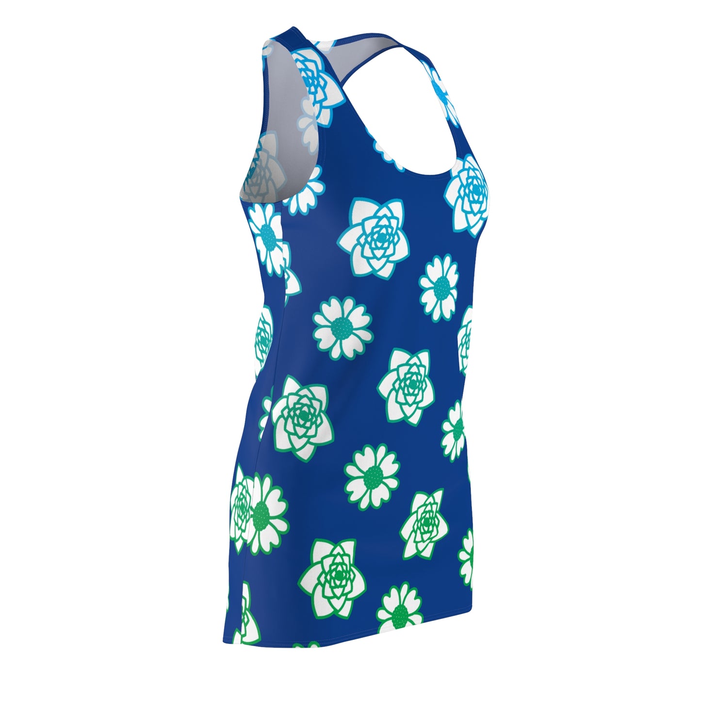 Racerback Kleid blau mit grünem Blumenmuster Sommerlook